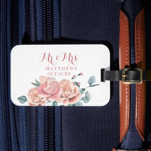 赤面フェミニンピンクとホワイトウォーターのカラーフローラ ラゲッジタグ (正面インサイチュ4)