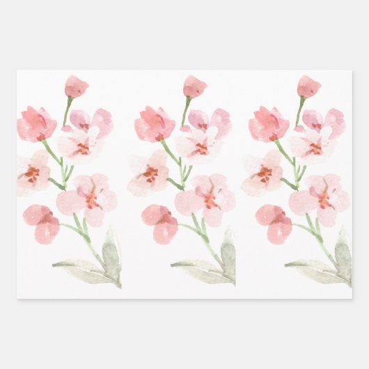 赤面フェミニンピンクとホワイトウォーターのカラーフローラWr ラッピングペーパーシート (正面2)