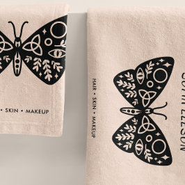 赤面フェミニンピンクブラックバタフライサロンスパ バスタオルセット