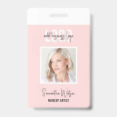 赤面フェミニンピンクロゴ美しいサロン写真ID バッジ (表面)