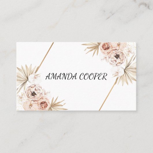 赤面フェミニンピンク水色フローラ  名刺 (正面)