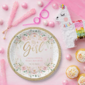 赤面フェミニン金ゴールドピンクフローラベビーガールシャワー ペーパープレート (パーティー)