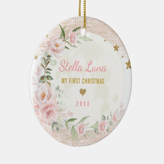 赤面フェミニン金ゴールドムーンスターズベビー1stクリスマス セラミックオーナメント (右)