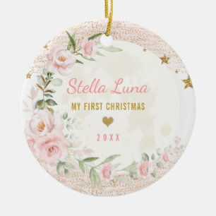 赤面フェミニン金ゴールドムーンスターズベビー1stクリスマス セラミックオーナメント