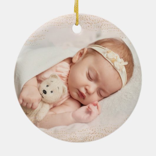 赤面フェミニン金ゴールドムーンスターズベビー1stクリスマス セラミックオーナメント (裏面)