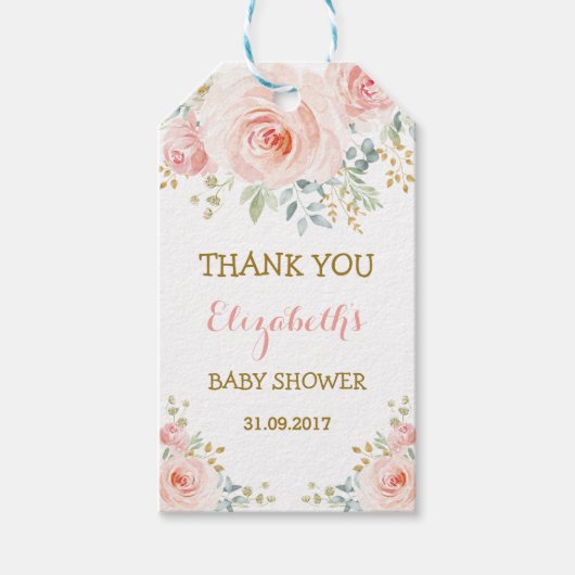 赤面フェミニン金ゴールド水色バラ党の好意 ギフトタグ (正面)