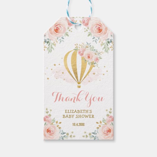 赤面フェミニン金ゴールド熱気球パーティーの好意 ギフトタグ (正面)