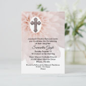 赤面フラワーアンドクロスベビー《キリスト教》洗礼式や命名式招待状 招待状 (スタンド正面)