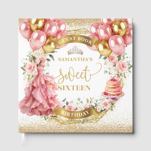 赤面フラワーズスイート16ゲストブックピンクドレス ゲストブック (正面)