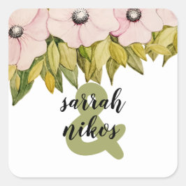 赤面フラワーズセージグリーンモノグラムの スクエアシール