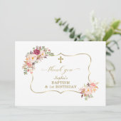 赤面フラワーズ金ゴールドガール1stバースデーバプテスマ サンキューカード (スタンド正面)