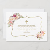 赤面フラワーズ金ゴールドガール1stバースデーバプテスマ サンキューカード (裏面)