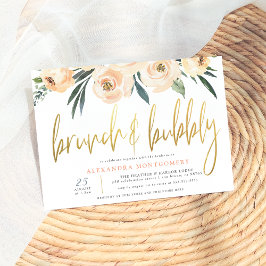 赤面フラワーズ金ゴールドブランチ&バブリーブライダルシャワー 招待状