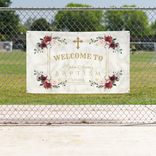 赤面フラワーズ金ゴールドマーブルバプテスムウェルカムサイン 横断幕 (インサイチュ)