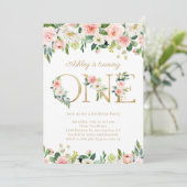 赤面フラワーズ金ゴールドワンフローラファースト誕生日 招待状 (スタンド正面)