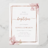 赤面フラワーペタルエレガントガールズバプテスマバラ金ゴールド 箔招待状 (正面)