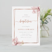 赤面フラワーペタルエレガントガールズバプテスマバラ金ゴールド 箔招待状 (立ち正面)