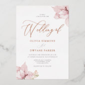 赤面フラワー花びらエレガントウェディングバラ金ゴールド 箔招待状 (正面)