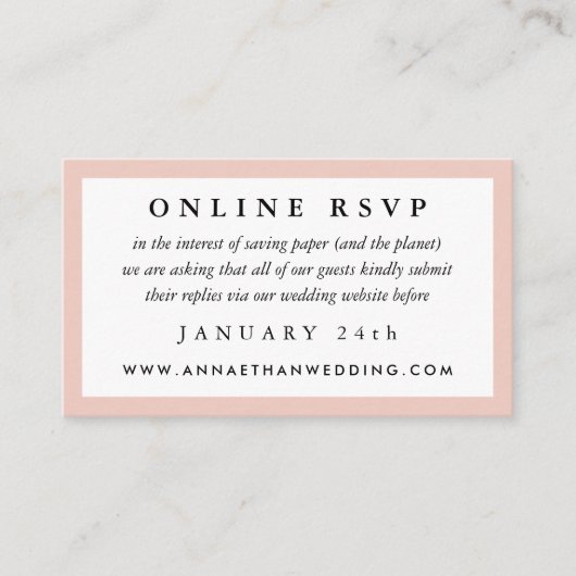 赤面フレームの結婚式オンラインRSVPのカード エンクロージャーカード (正面)