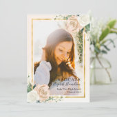 赤面フローラおよびフォイル金ゴールドの卒業発表 案内状 (スタンド正面)