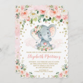 赤面フローラかわいらしエレファントガールベビーシャワー 招待状 (正面/裏面)