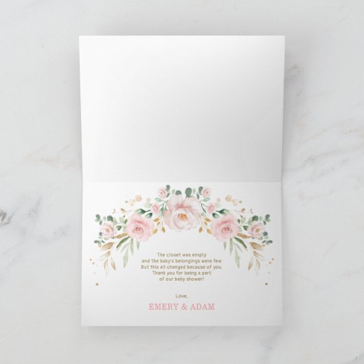 赤面フローラかわいらしエレファントベビーシャワーありがとう カード (内部)