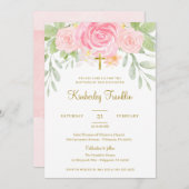 赤面フローラとゴールドフォイルガールズバプテスムコミュニオン 招待状 (正面/裏面)