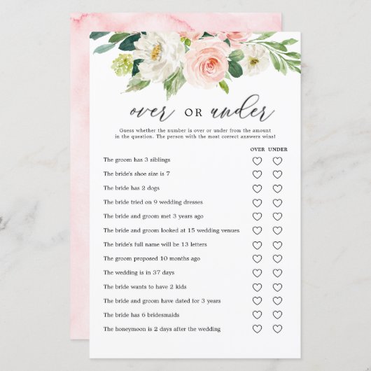 赤面フローラのゲームカードの上または下ブライダルシャワー (正面/裏面)