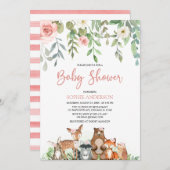 赤面フローラの森の動物少女のベビーシャワー 招待状 (正面/裏面)