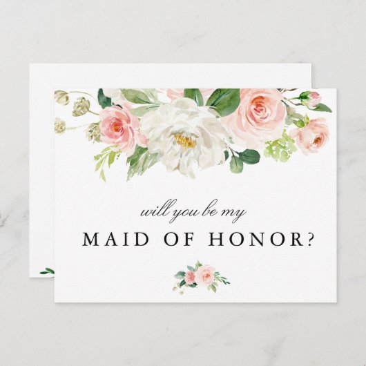 赤面フローラは私のメイド・オブ・オーナー(花嫁付き添い人)カード インビテーションポストカード (正面/裏面)
