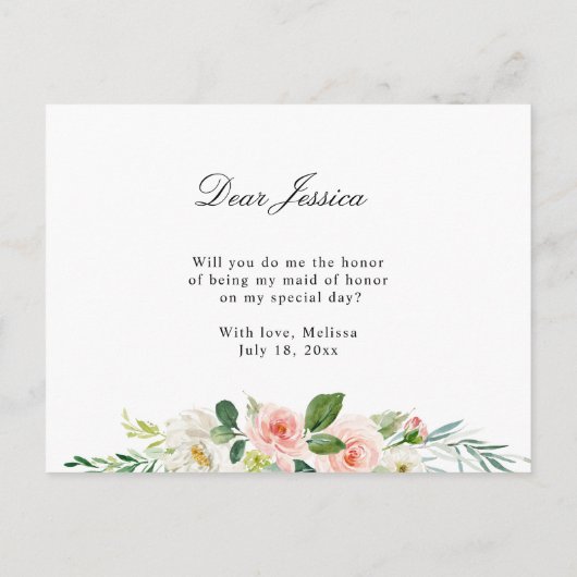 赤面フローラは私のメイド・オブ・オーナー（花嫁付き添い人）カード インビテーションポストカード (裏面)