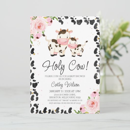 赤面フローラふくらはぎ牛プリントベビーシャワー招待状 招待状 (スタンド正面)