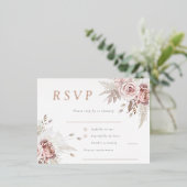 赤面フローラウェディングRSVPバラ金ゴールド 箔招待状ポストカード (立ち正面)