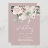 赤面フローラウォーターカラー葉セージズ結婚の 招待状 (正面/裏面)