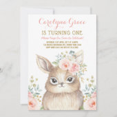 赤面フローラウッドランドバニーラビット1st誕生日 招待状 (正面)