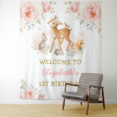 赤面フローラウッドランド動物1st誕生日へようこそ タペストリー (インサイチュ)