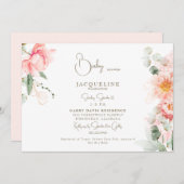 赤面フローラエレガントベビーガールシャワー水平 招待状 (正面/裏面)