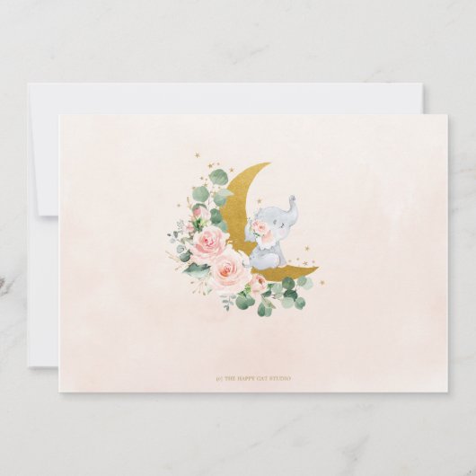 赤面フローラエレファントクレセントムーン誕生日写真 サンキューカード (裏面)