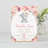 赤面フローラエレファント2nd誕生日金ゴールドグリッター 招待状 (スタンド正面)