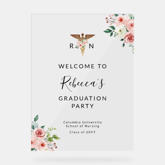 赤面フローラカドゥセウスナース卒業へようこそ アクリルサイン (正面)