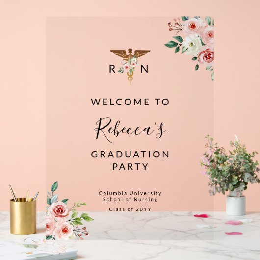 赤面フローラカドゥセウスナース卒業へようこそ アクリルサイン (ウェディング)