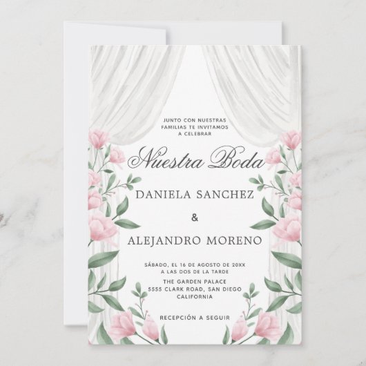 赤面フローラカーテンヌエストラボダスペインの結婚ズ 招待状 (正面)