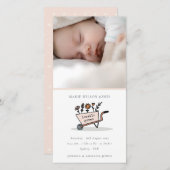 赤面フローラカート写真ベビーの誕生発表 サンキューカード (正面/裏面)