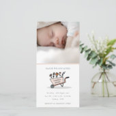 赤面フローラカート写真ベビーの誕生発表 サンキューカード (スタンド正面)