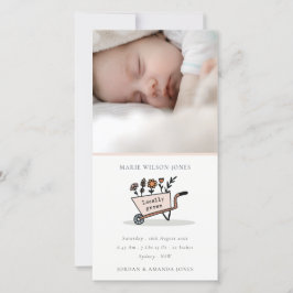 赤面フローラカート写真ベビーの誕生発表 サンキューカード