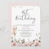 赤面フローラガラス21歳の誕生日 招待状 (正面/裏面)