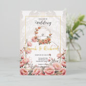 赤面フローラガーデンロマンティックヴィンテージウェディング 箔招待状 (立ち正面)
