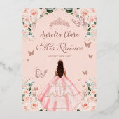 赤面フローラキンセアニラプリンセスドレスバラ金ゴールド 箔招待状 (裏面)