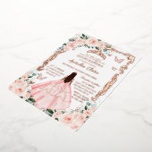 赤面フローラキンセアニラプリンセスドレスバラ金ゴールド 箔招待状 (回転した状態)