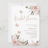 赤面フローラグリッターバタフライブライダルシャワー 招待状 (正面)